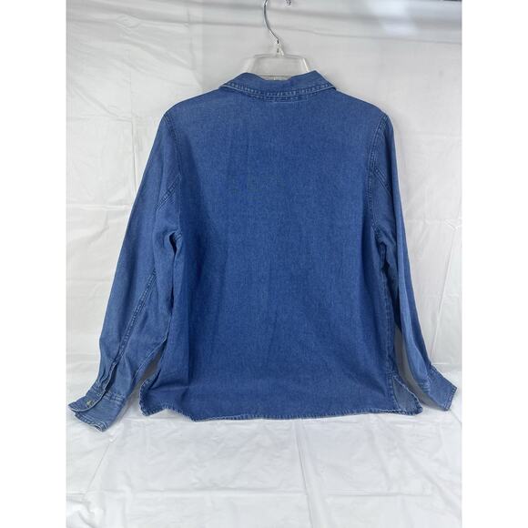 Vintage Denim Shirt Womens Large Santa Reindeer Christmas Embroidered 90s - Picture 2 of 7